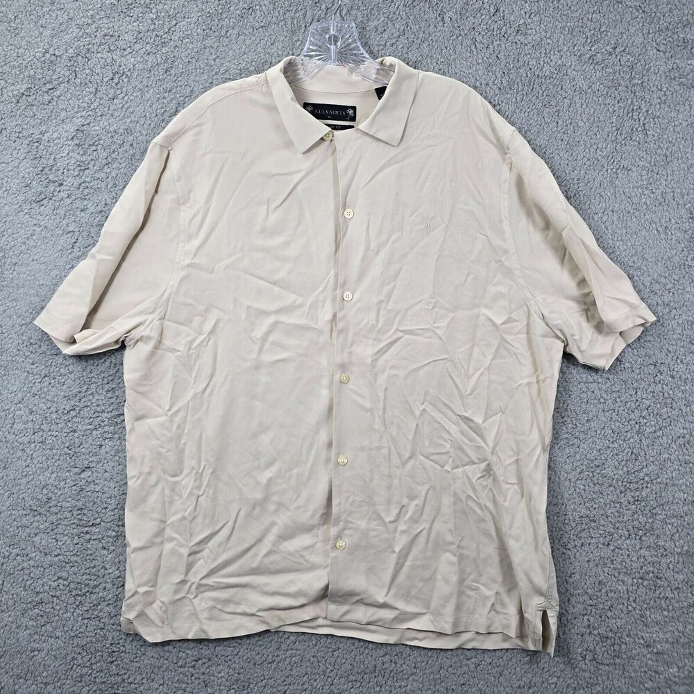 All saints Men's Beige ramskull Short Sleeve Shirt Size XL